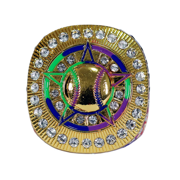 Generic Baseball/Softball Ring 10 Rainbow/Gold Front