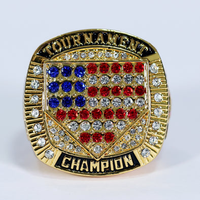 American Flag Home Plate Ring 11 Red-White-Blue/Gold Front