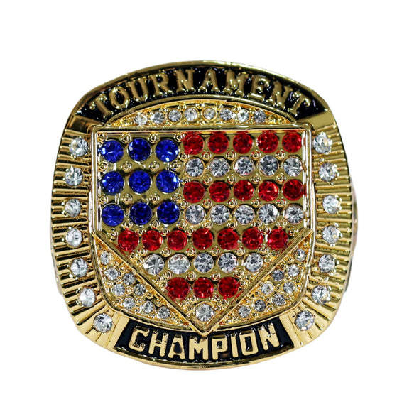 American Flag Home Plate Ring 11 Red-White-Blue/Gold Front