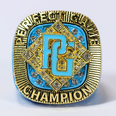 Perfect Game Baseball/Softball Aqua/Gold Champion Ring Front