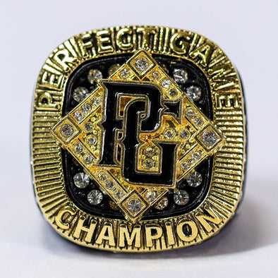 Perfect Game Baseball/Softball Black/Gold Champion Ring Front