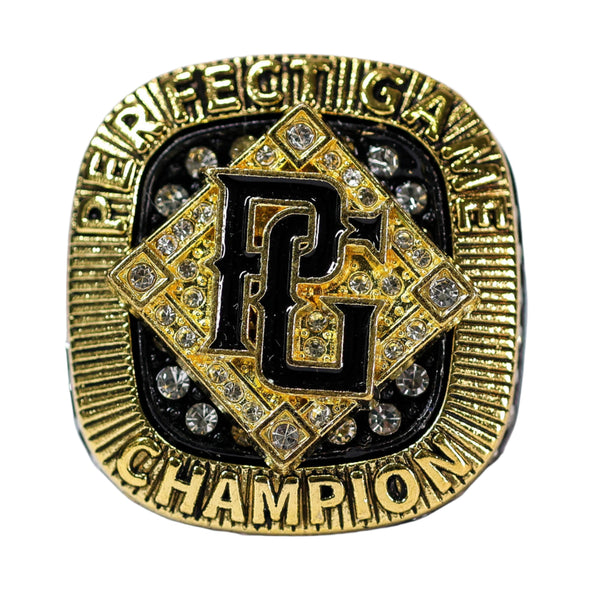 Perfect Game Baseball/Softball Black/Gold Champion Ring Front