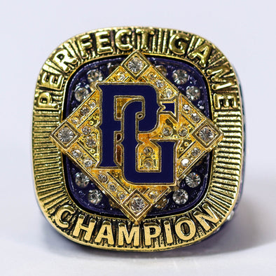 Perfect Game Baseball/Softball Blue/Gold Champion Ring Front