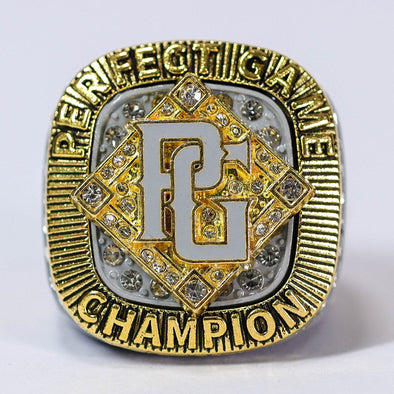 Perfect Game Baseball/Softball Charcoal/Gold Champion Ring Front