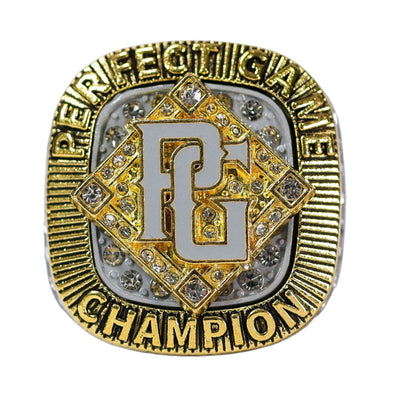 Perfect Game Baseball/Softball Charcoal/Gold Champion Ring Front