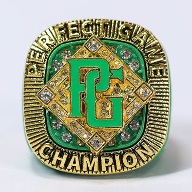 Perfect Game Baseball/Softball Green/Gold Champion Ring Front