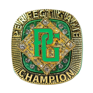 Perfect Game Baseball/Softball Green/Gold Champion Ring Front