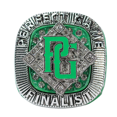 Perfect Game Baseball/Softball Green/Silver Finalist Ring Front