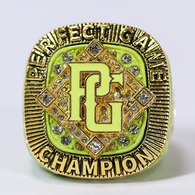 Perfect Game Baseball/Softball Lime/Gold Champion Ring Front