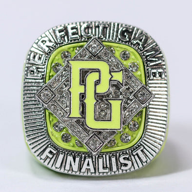 Perfect Game Baseball/Softball Lime/Silver Finalist Ring Front