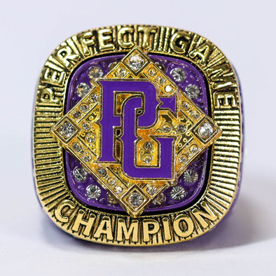Perfect Game Baseball/Softball Purple/Gold Champion Ring Front