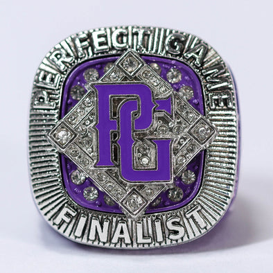 Perfect Game Baseball/Softball Purple/Silver Finalist Ring Front