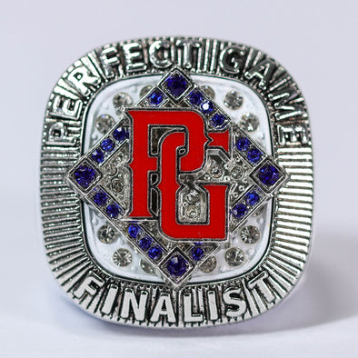 Perfect Game Baseball/Softball Red/White/Blue/Silver Finalist Ring Front