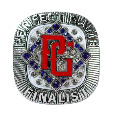 Perfect Game Baseball/Softball Red/White/Blue/Silver Finalist Ring Front